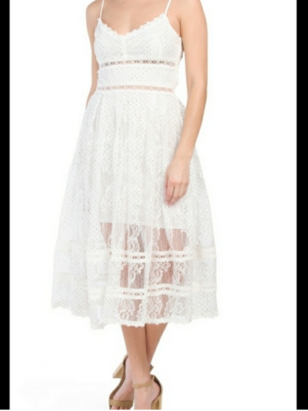NSR White Lace Polka Dot Midi Dress Size L